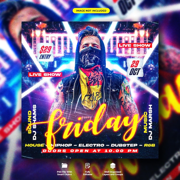 Folleto de fiesta nocturna de club dj y plantilla de banner web de redes sociales