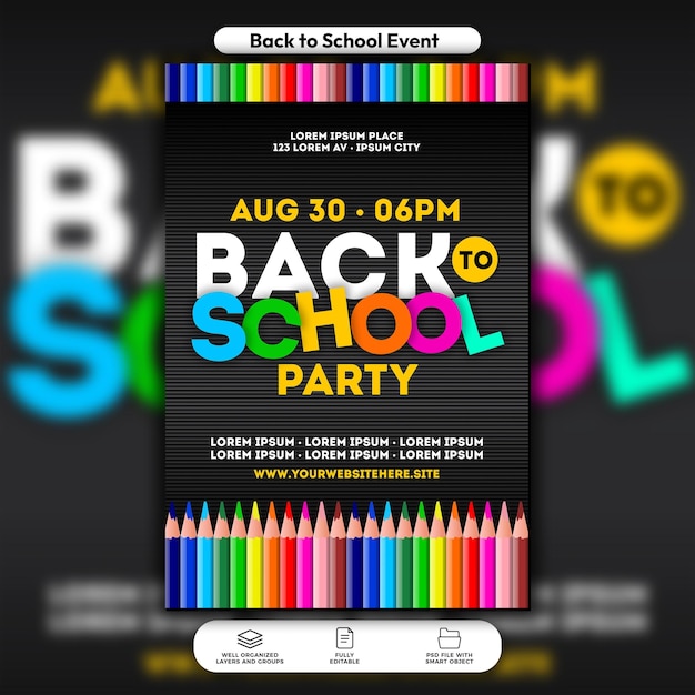 Folleto de fiesta de regreso a la escuela PSD y plantilla de publicación en redes sociales
