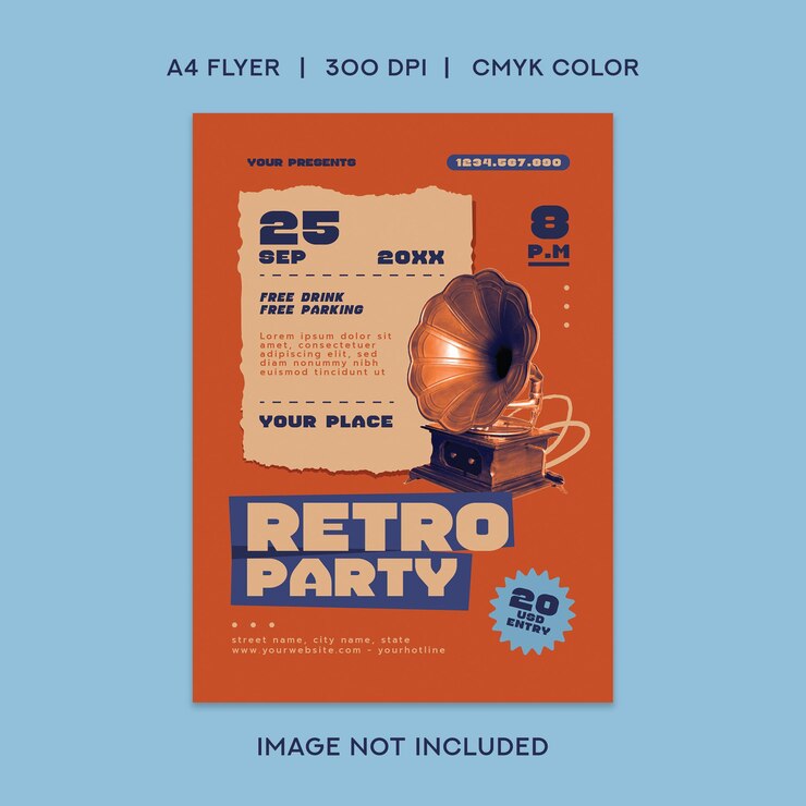 PSD folleto de fiesta retro
