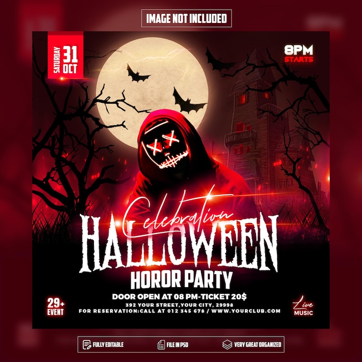 PSD folleto de fiesta de terror de halloween publicación en redes sociales
