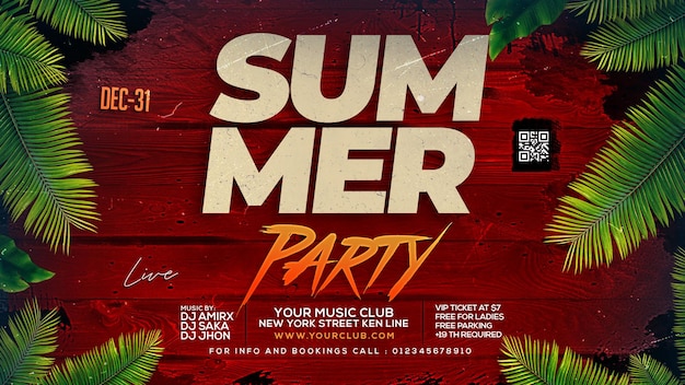 PSD folleto de fiesta de verano plantilla de anuncios de banner de sitio web de fiesta en la jungla