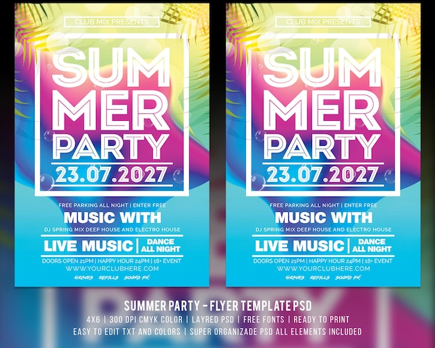 Folleto de fiesta de verano en la playa Modelo PSD
