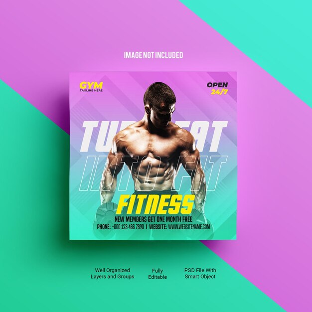 Folleto de fitness de gimnasio psd o plantilla de banner de redes sociales