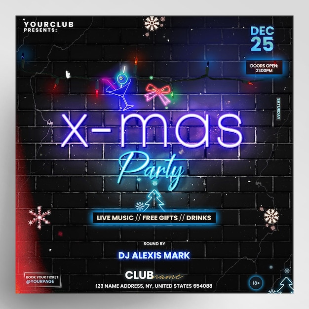 Folleto de Instagram de fiesta de neón de Navidad