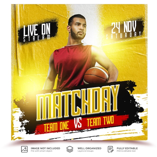 Folleto de la jornada de baloncesto y plantilla de banner de instagram de redes sociales