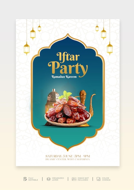 Folleto listo para imprimir de la invitación de la fiesta de Ramadan Kareem Iftar PSD Gratis