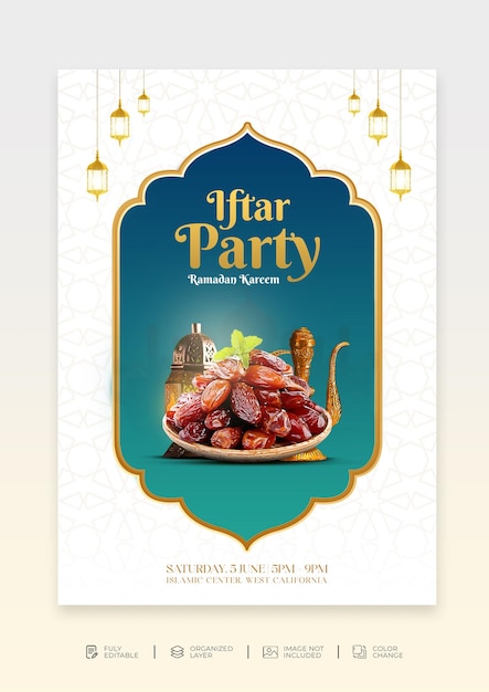 PSD folleto listo para imprimir de la invitación de la fiesta de ramadan kareem iftar psd gratis