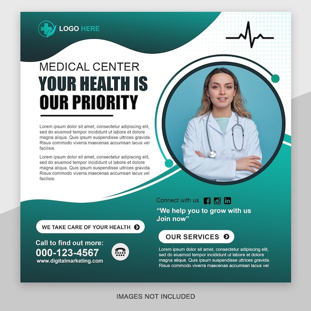 PSD un folleto de marketing digital psd gratuito o un folleto comercial para la publicidad de hospitales o centros médicos