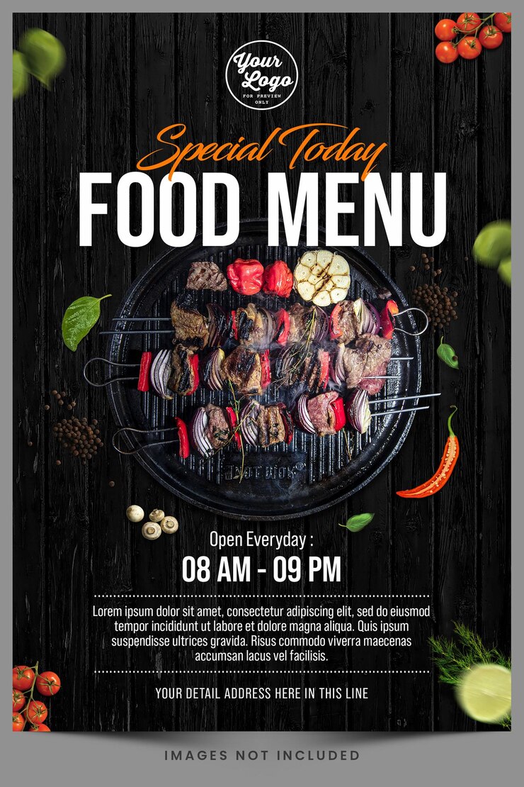 PSD un folleto para un menú de comida especial de hoy.