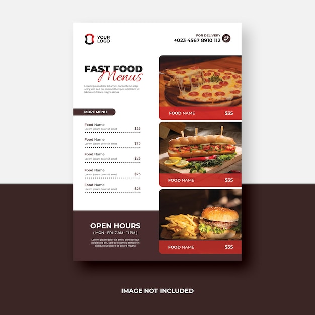 PSD folleto del menú de comida