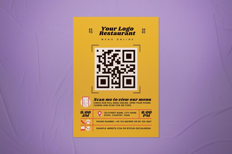 PSD folleto de menú en línea con código qr