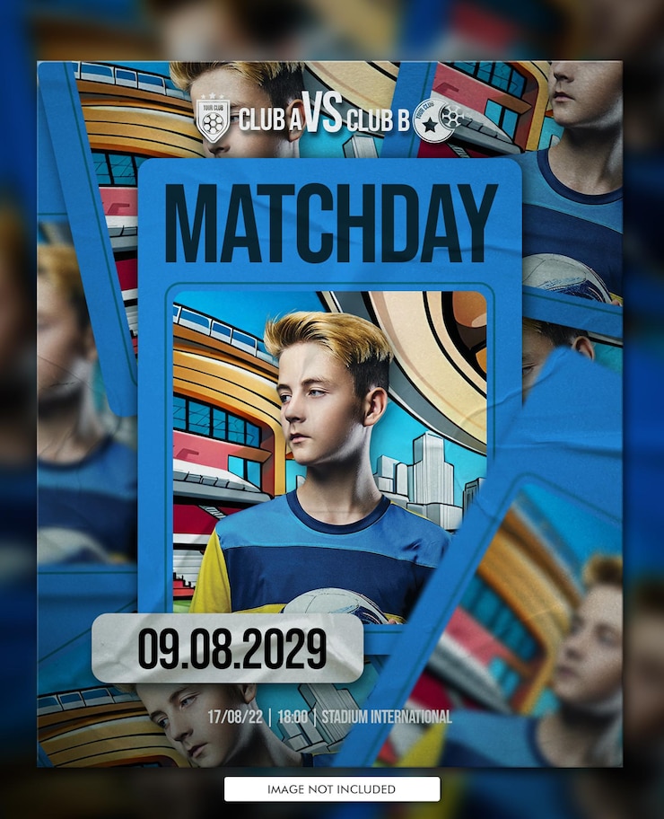 PSD folleto o banner de redes sociales de la plaza del club del calendario de fútbol del día del partido