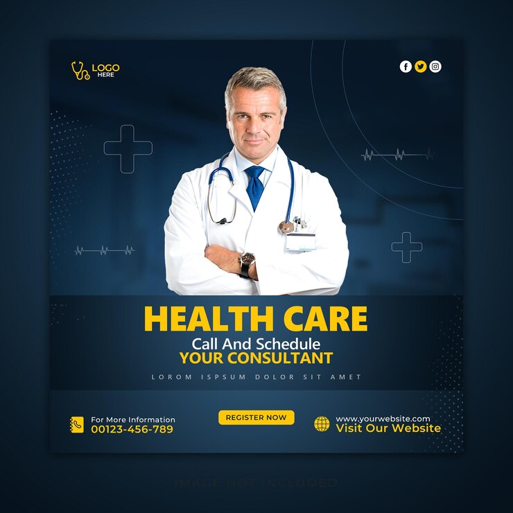 Folleto o pancarta cuadrada de prevención de la atención médica para la plantilla de publicación en las redes sociales