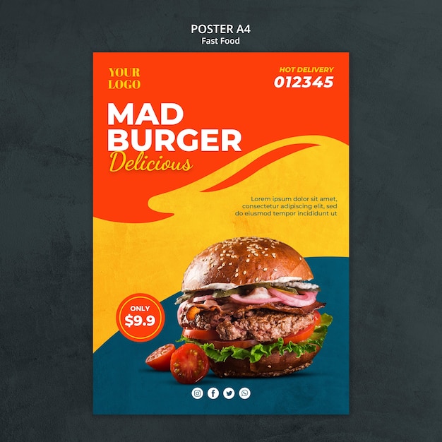 PSD folleto de plantilla de comida rápida