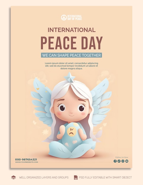 PSD folleto de plantilla psd publicación en las redes sociales del día internacional de la paz