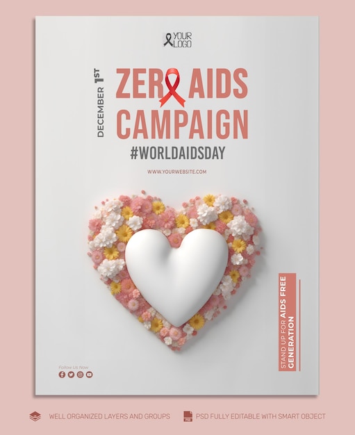 Folleto de plantilla psd publicación en las redes sociales del día mundial del sida