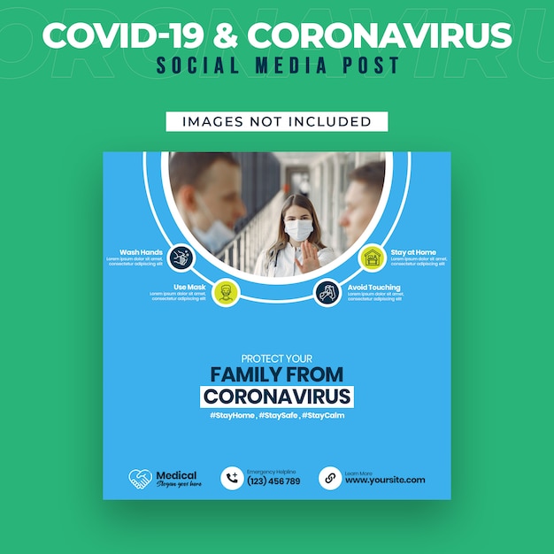 PSD folleto de redes sociales covid-19 y coronavirus