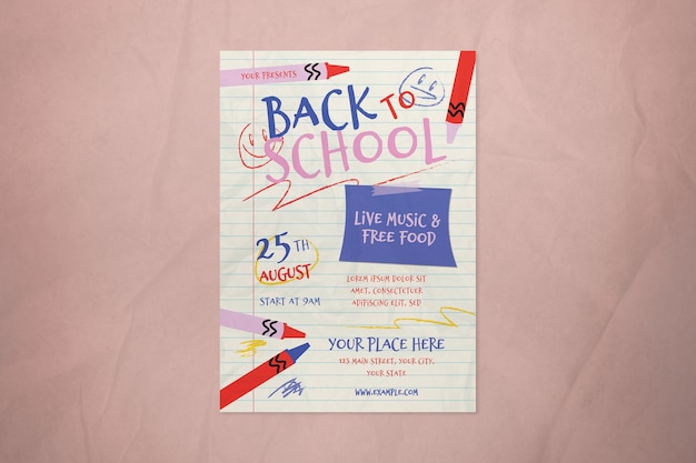 PSD folleto de regreso a la escuela con doodle de crema