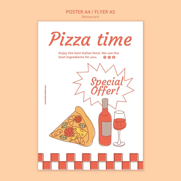 PSD folleto de restaurante de comida deliciosa dibujado a mano