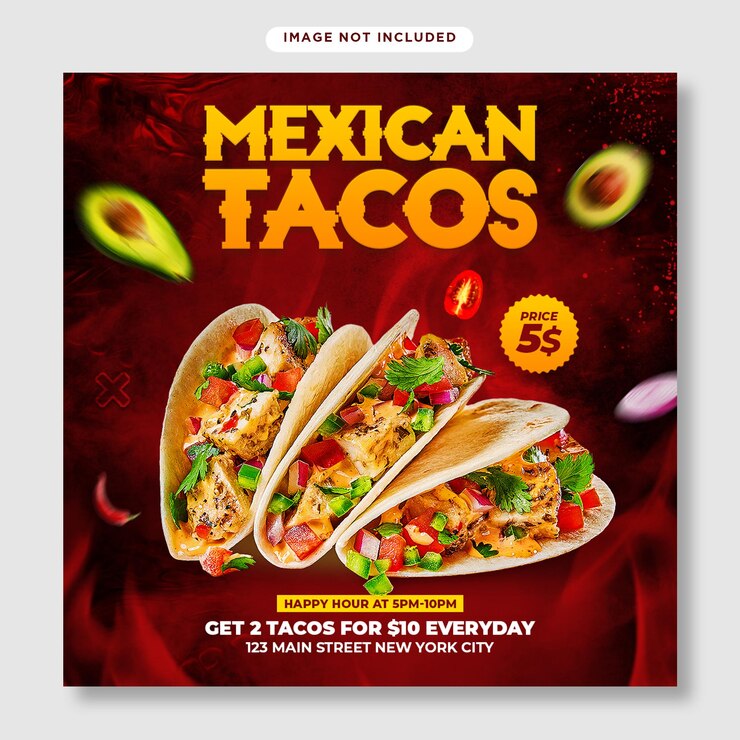 PSD folleto de tacos mexicanos y plantilla de publicación en redes sociales