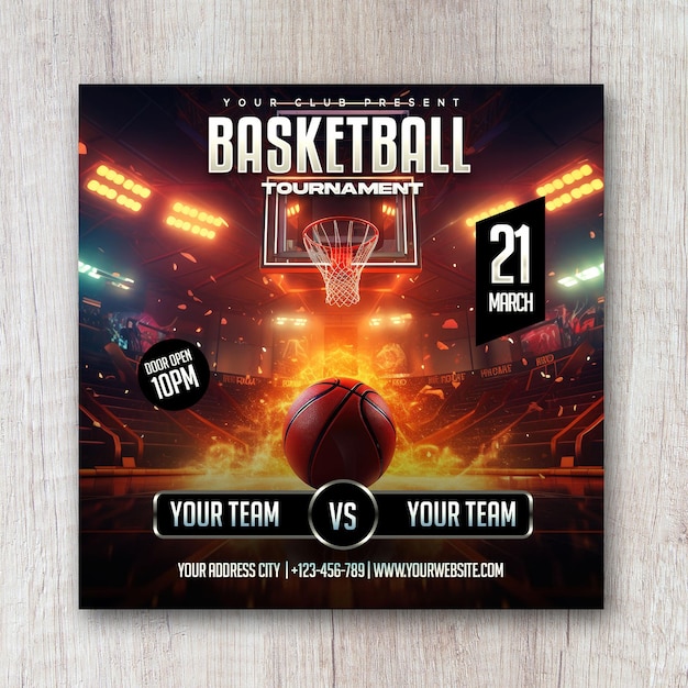 Folleto del torneo de baloncesto y plantilla de banner de redes sociales