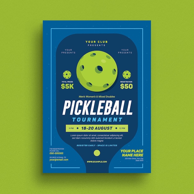 PSD folleto del torneo de pickle ball