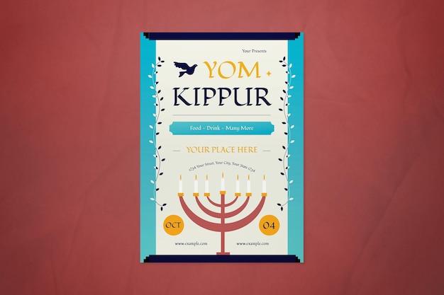 Folleto de Yom Kippur de diseño plano azul