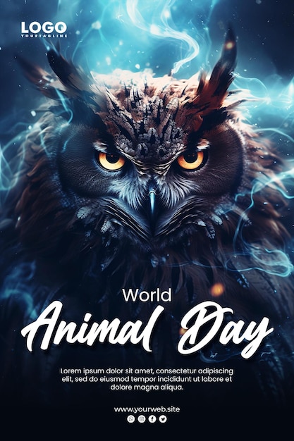 PSD fond et affiche de la journée mondiale des animaux, superbe animal épique