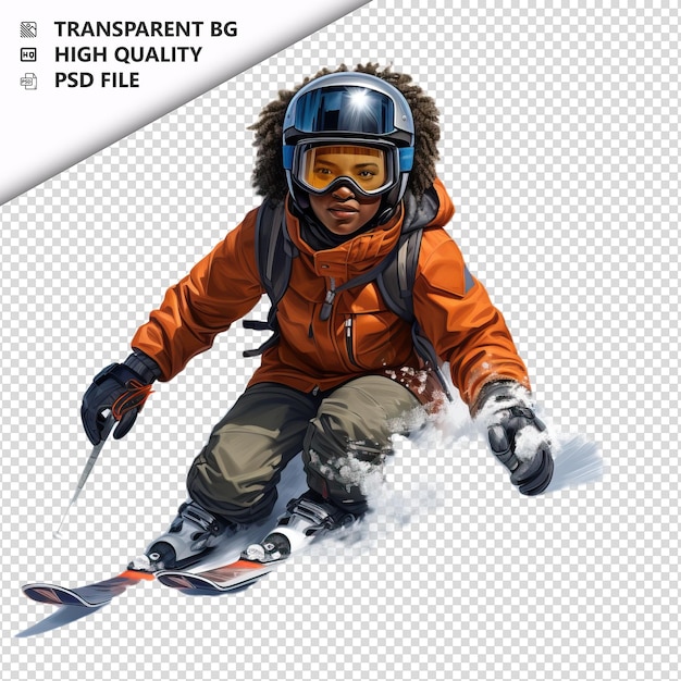 PSD le fond blanc du style ultra réaliste de black kid skiing i