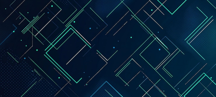 PSD un fond bleu foncé avec un motif géométrique teal et vert style d'art de ligne vectorielle simple