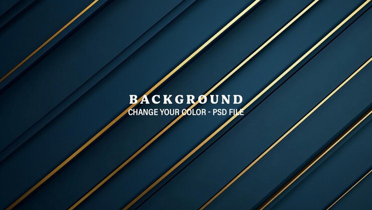 PSD fond bleu avec des lignes diagonales dans une couleur dorée minimaliste fond bleu foncé