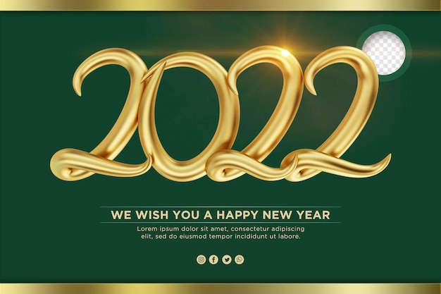 Fond de bonne année 2022 doré réaliste 3d pour la composition