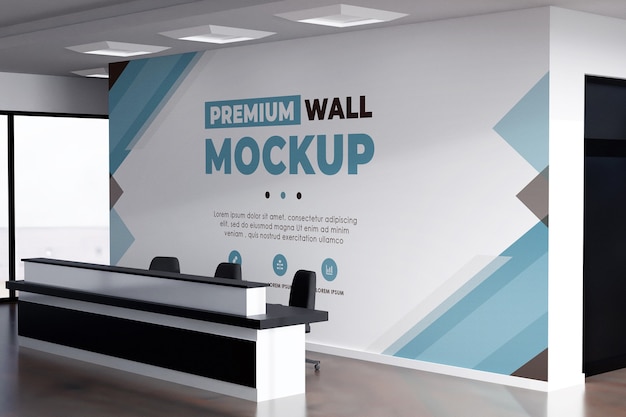 PSD fond de bureau réaliste maquette de logo mural blanc