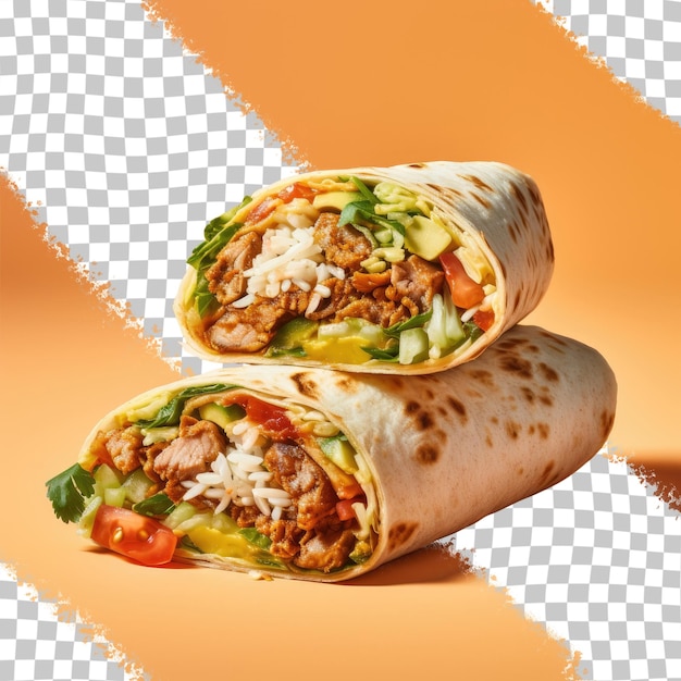 PSD fond burrito transparent avec des légumes et de la tortilla