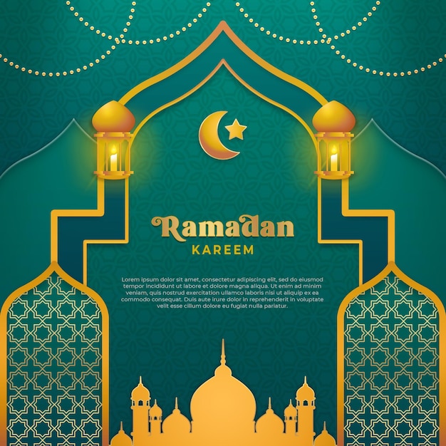 Fond carré ramadan kareem en couleur vert et or de luxe
