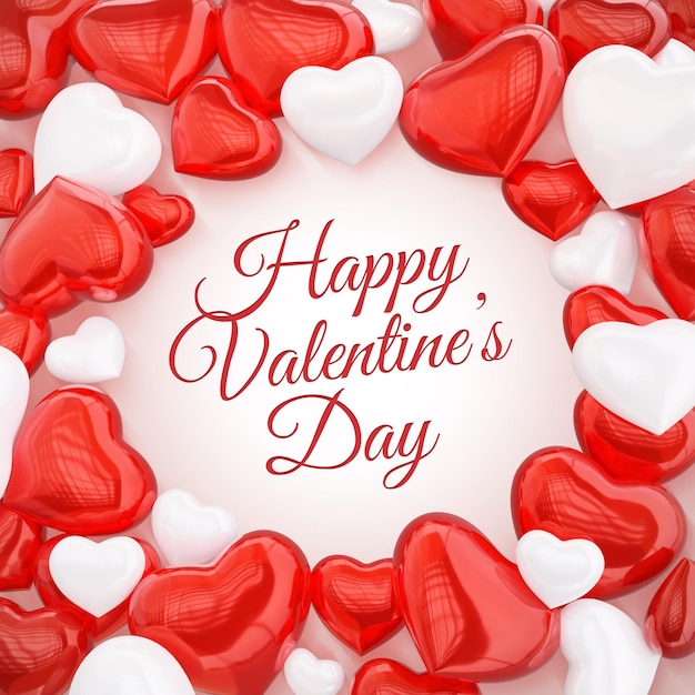 Fond de carte de vœux de la Saint-Valentin en 3D avec des cœurs rouges et blancs