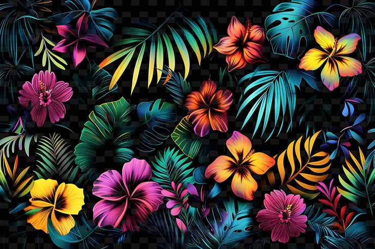 PSD un fond coloré avec des fleurs et des feuilles multicolores