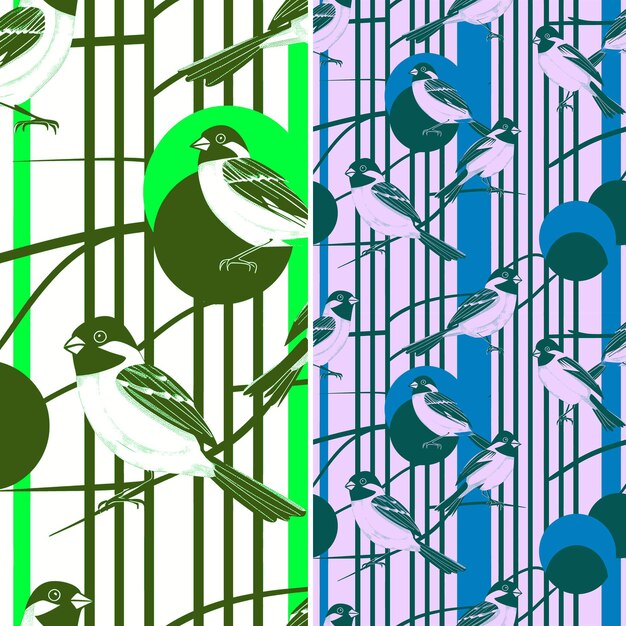 PSD un fond coloré avec des oiseaux dessus et les mots 