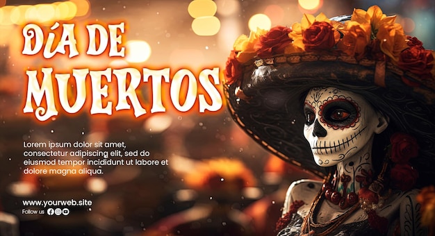 Fond de cosplay de crâne de Da de Muertos