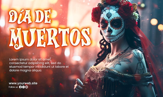 Fond de cosplay de crâne de Da de Muertos