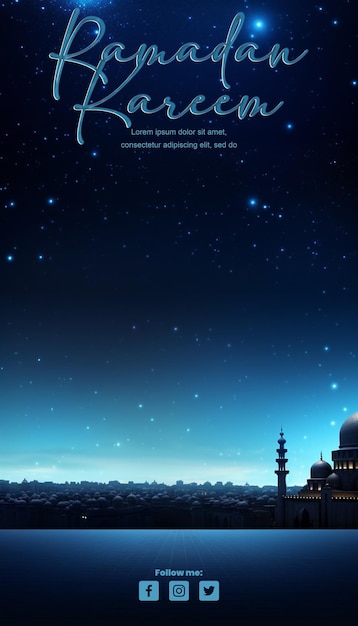 PSD fond du ciel avec vue sur la mosquée la nuit intelligence artificielle générative