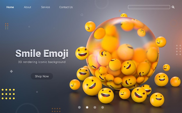 PSD fond emblématique d'émoticône emoji souriant heureux pour le rendu 3d du modèle d'affiche de bannière sociale