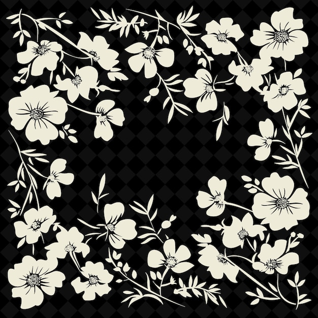 PSD un fond floral noir et blanc avec des fleurs blanches