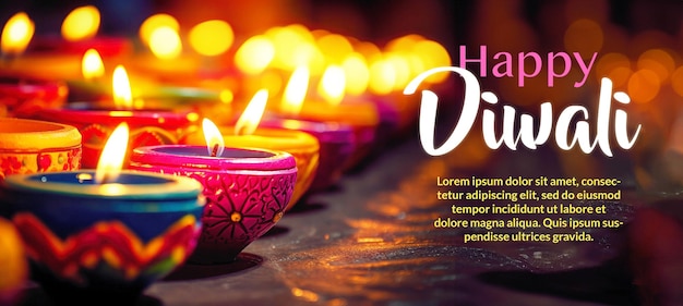 PSD fond de flyer happy diwali avec espace de copie célébration de deepavali avec lampes à huile et bougies