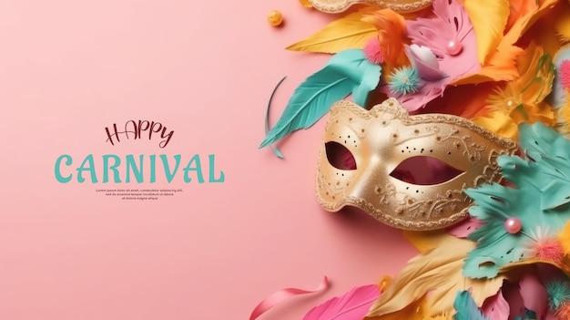 Fond de jour de carnaval heureux avec des ornements de masque de carnaval