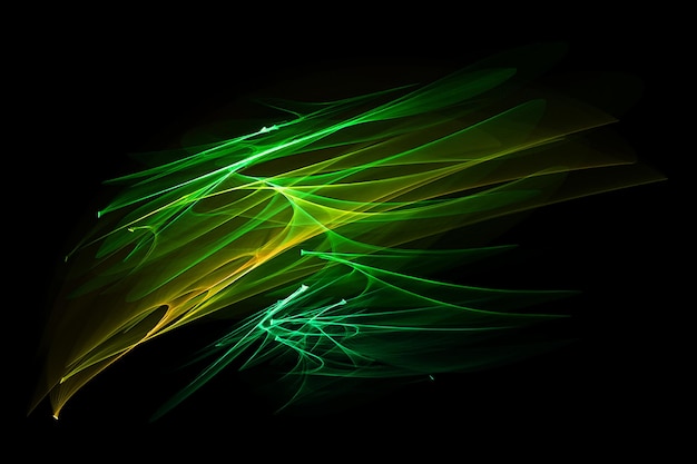 Fond de lignes vertes et jaunes Fond abstrait de vagues brillantes