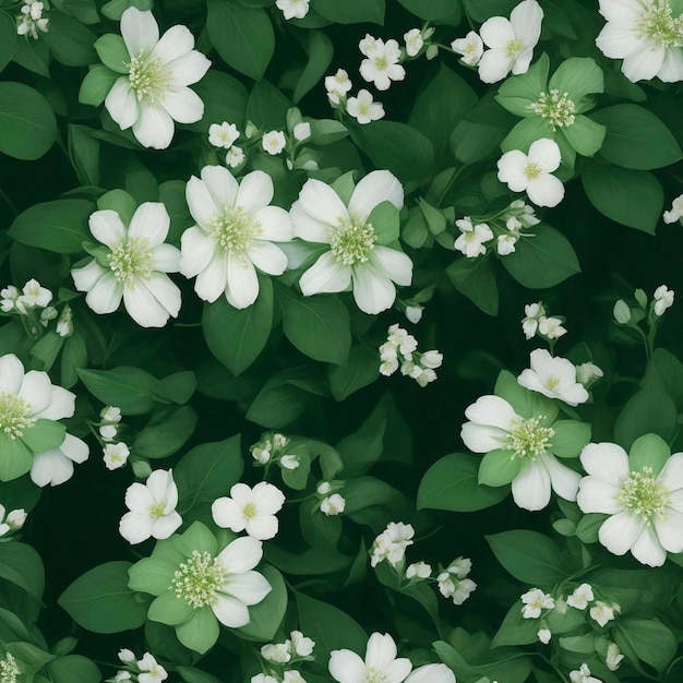 PSD un fond de motif de fleur verte avec des fleurs blanches