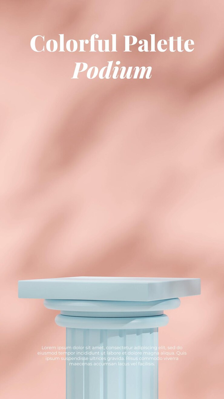 PSD fond de mur rose minimal espace de maquette de rendu 3d du podium de pilier de couleur bleue en portrait