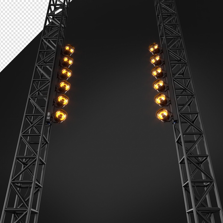 PSD un fond noir avec plusieurs lumières jaunes et un fond noir