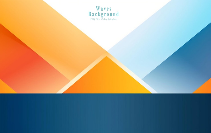 PSD fond avec des ondes de couleur bleu orange et blanc sur le bord inférieur grand espace vide